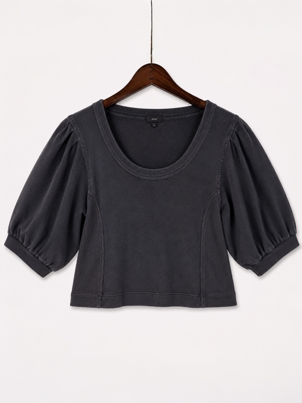 NWT Aerie Washed Black Puff Sleeve Cropped Top Medium